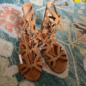 Jessica Simpson leather sandals, gladiator style, tie up - NWOB 8M